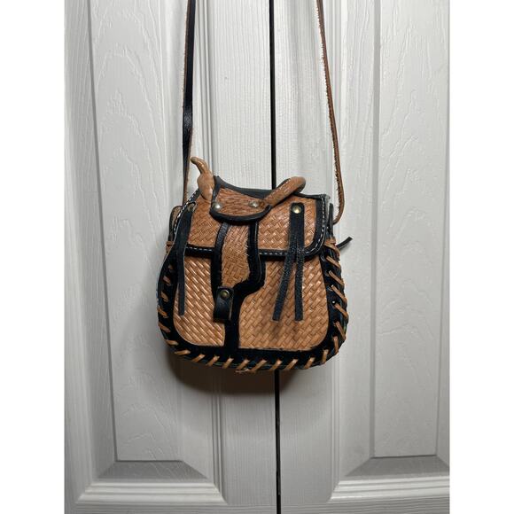 Vintage Hand Tooled Leather Western Saddle Shoulder Bag Mini - Picture 1 of 16